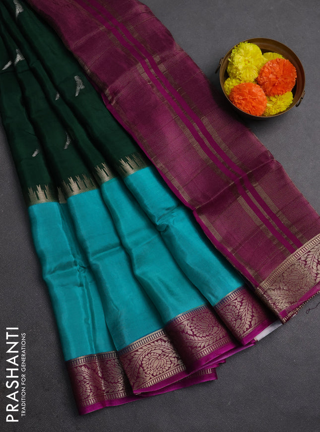 Green & Teal Green Semi Mysore Silk Saree - Buttas