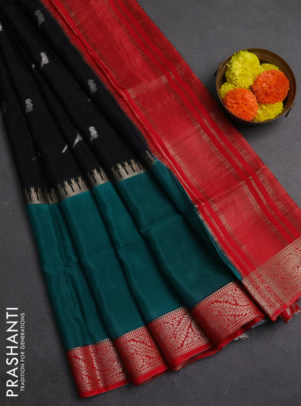 Black & Green Semi Mysore Silk Saree - Buttas