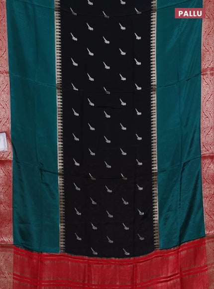 Black & Green Semi Mysore Silk Saree - Buttas