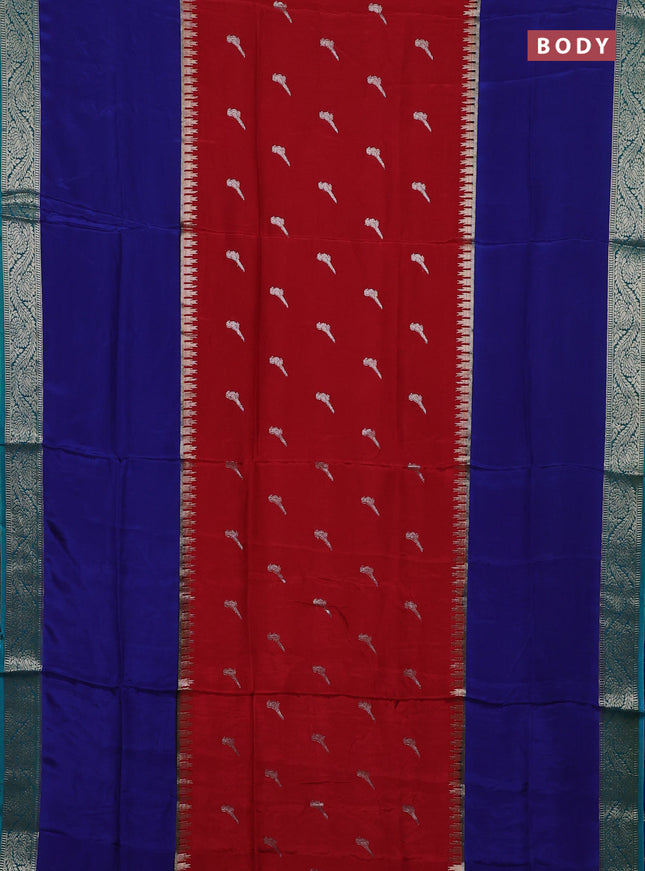 Red & Blue Semi Mysore Silk Saree - Buttas