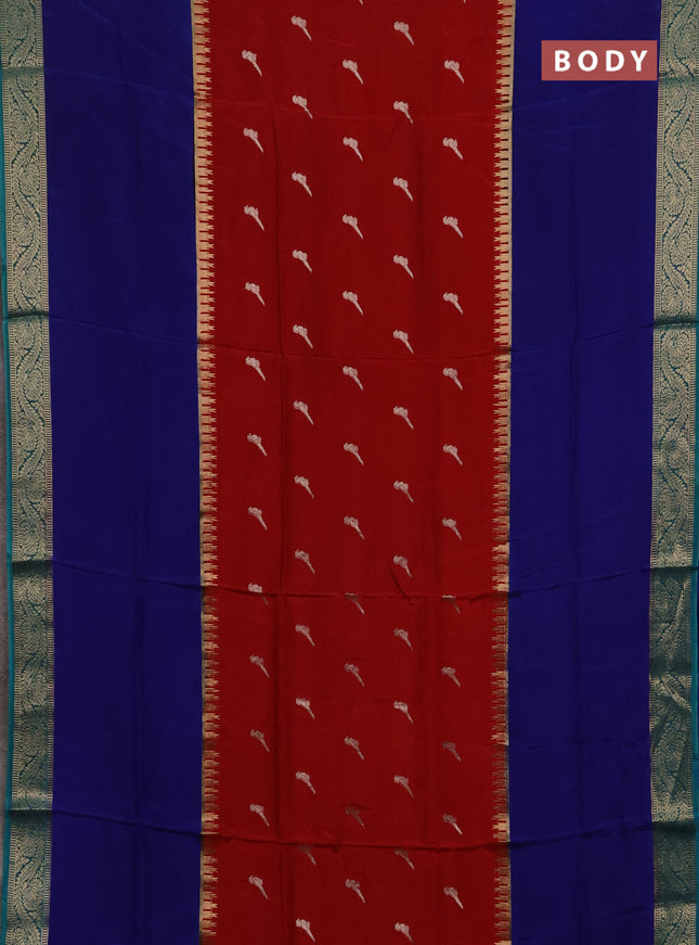 Red & Blue Semi Mysore Silk Saree - Buttas