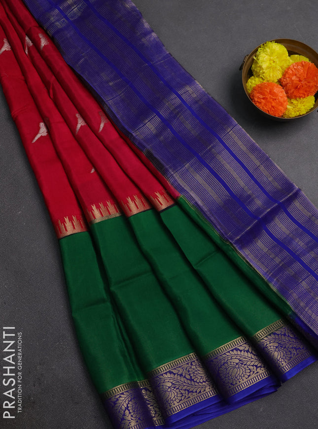 Pink & Green Semi Mysore Silk Saree - Buttas