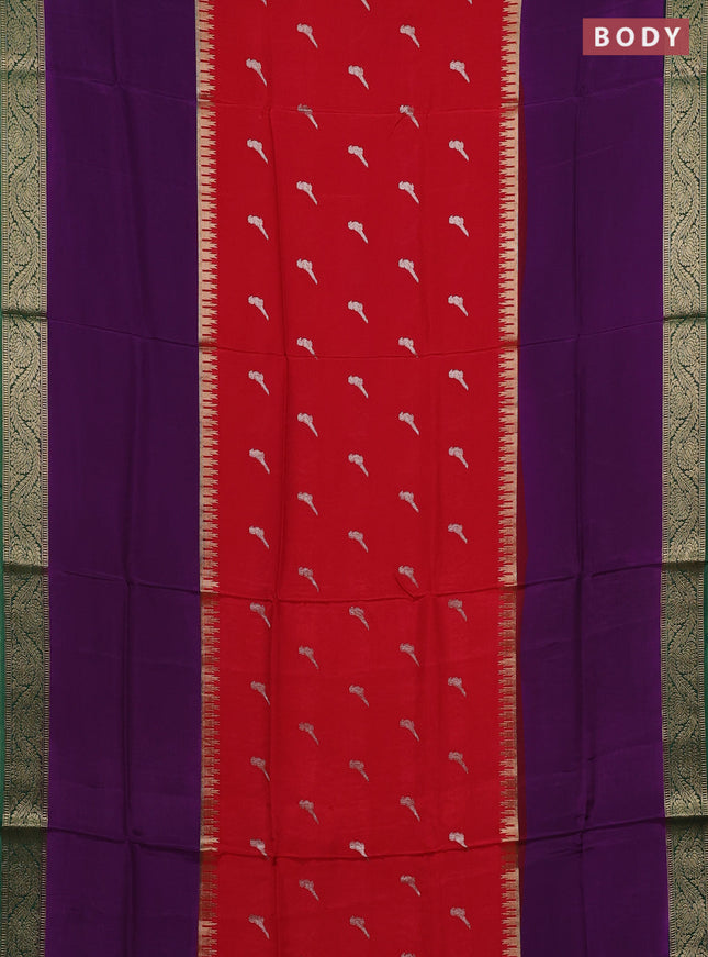Red & Purple Semi Mysore Silk Saree - Buttas