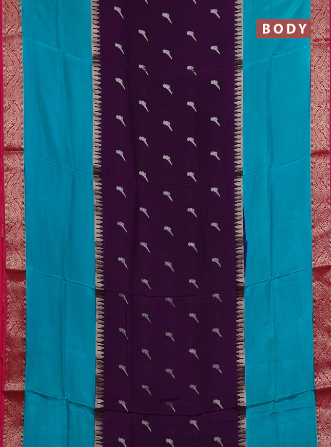 Purple & Teal Green Semi Mysore Silk Saree - Buttas
