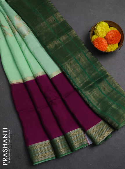 Teal Green & Purple Semi Mysore Silk Saree - Buttas