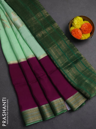 Teal Green & Purple Semi Mysore Silk Saree - Buttas