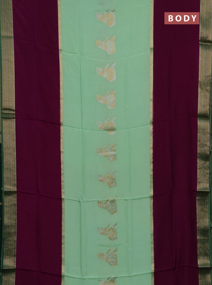 Teal Green & Purple Semi Mysore Silk Saree - Buttas