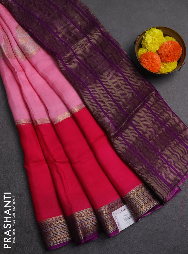 Pink &  Semi Mysore Silk Saree - Buttas