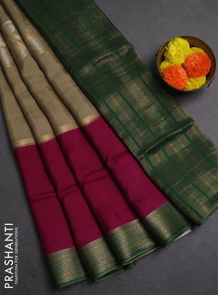 Pastel Green & Wine Semi Mysore Silk Saree - Buttas