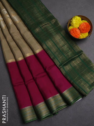 Pastel Green & Wine Semi Mysore Silk Saree - Buttas