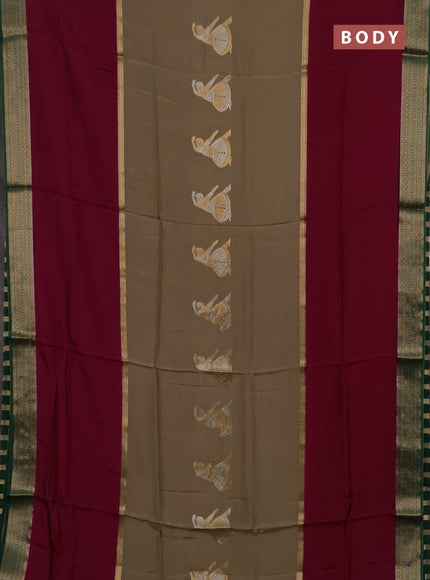 Pastel Green & Wine Semi Mysore Silk Saree - Buttas