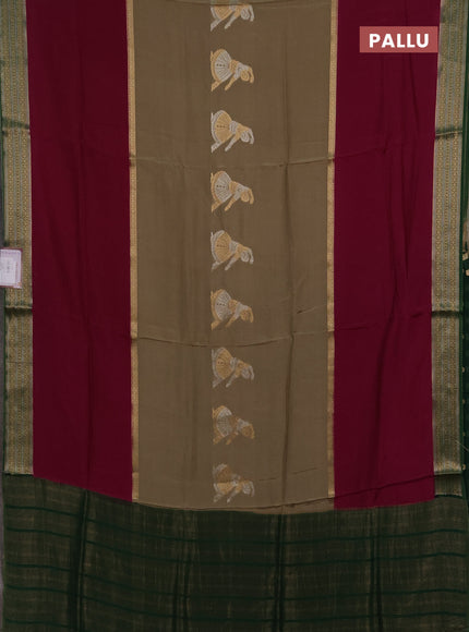 Pastel Green & Wine Semi Mysore Silk Saree - Buttas