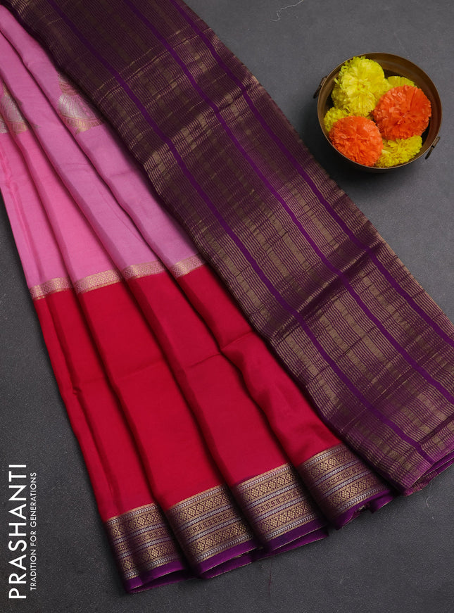 Pink & Tomato Pink Semi Mysore Silk Saree - Buttas