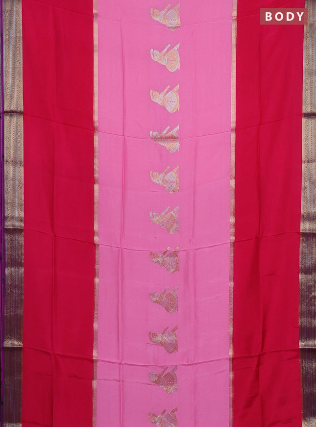 Pink & Tomato Pink Semi Mysore Silk Saree - Buttas