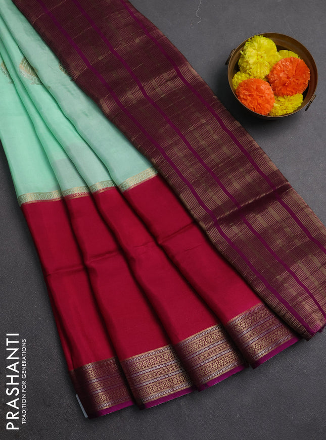Pista Green & Magenta Pink Semi Mysore Silk Saree - Buttas