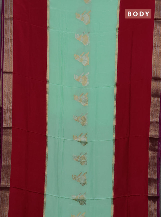 Pista Green & Magenta Pink Semi Mysore Silk Saree - Buttas