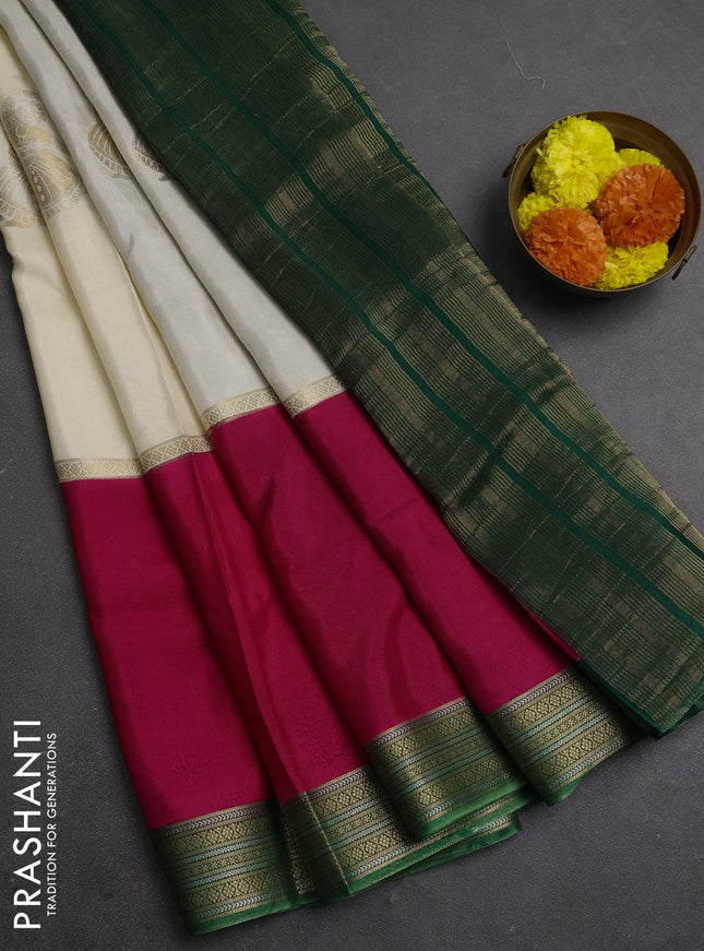 Beige & Pink Semi Mysore Silk Saree - Buttas