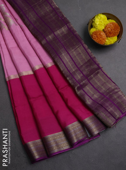 Pink & Purple Semi Mysore Silk Saree - Buttas