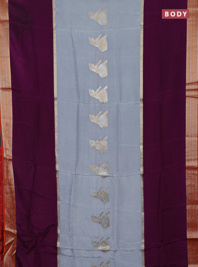 Grey & Purple Semi Mysore Silk Saree - Buttas