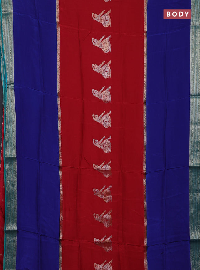 Red  & Blue Semi Mysore Silk Saree - Buttas
