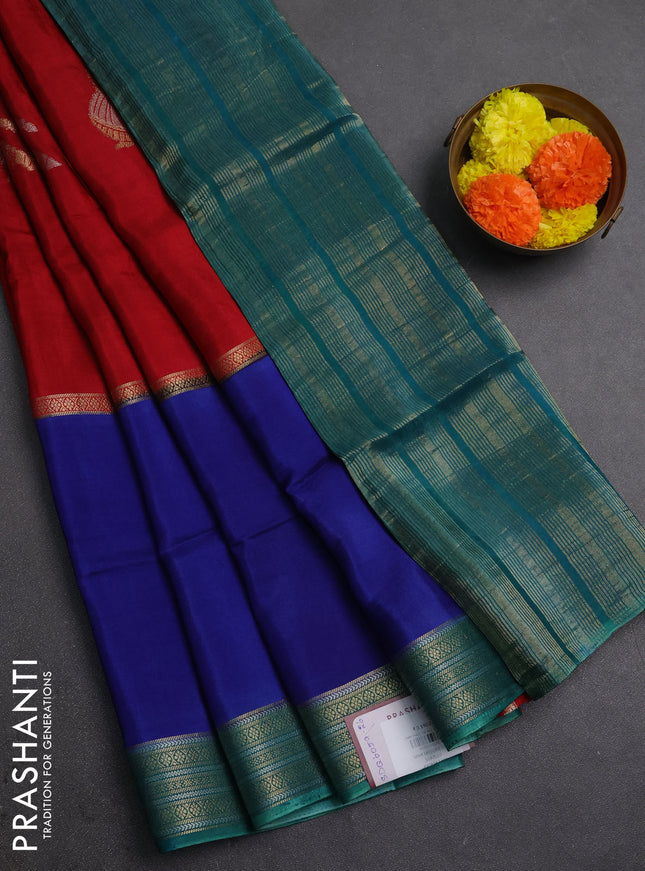 Maroon & Blue Semi Mysore Silk Saree - Buttas