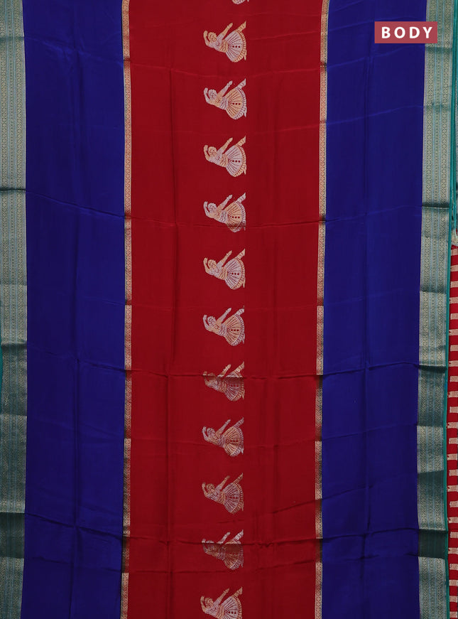 Maroon & Blue Semi Mysore Silk Saree - Buttas