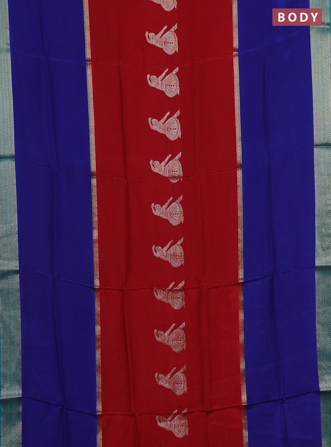 Maroon  & Blue Semi Mysore Silk Saree - Buttas