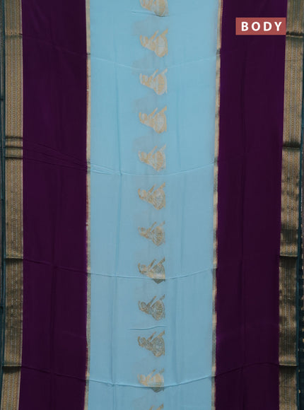Blue & Purple Semi Mysore Silk Saree - Buttas