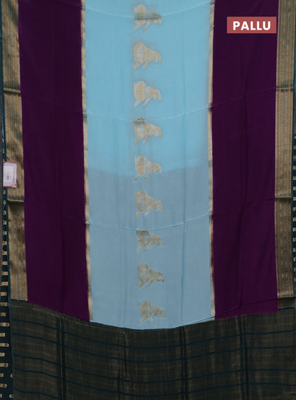 Blue & Purple Semi Mysore Silk Saree - Buttas