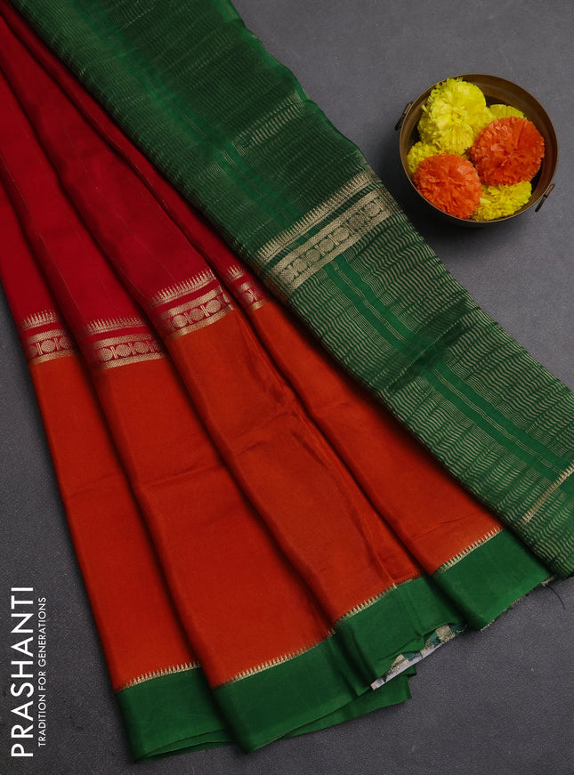 Red  & Orange Semi Mysore Silk Saree - Weaves