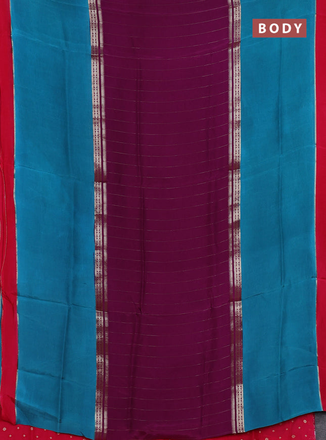 Purple & Teal Blue Semi Mysore Silk Saree - Weaves