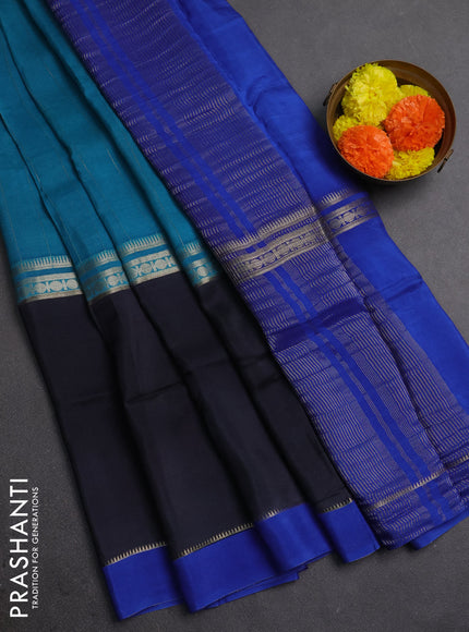 Teal Blue & Black Semi Mysore Silk Saree - Weaves