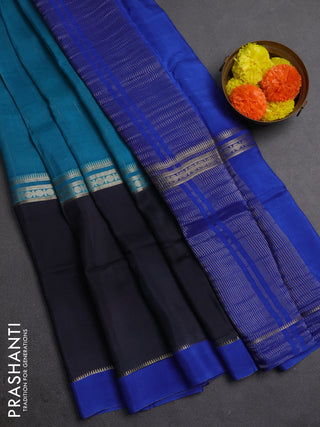 Teal Blue & Black Semi Mysore Silk Saree - Weaves