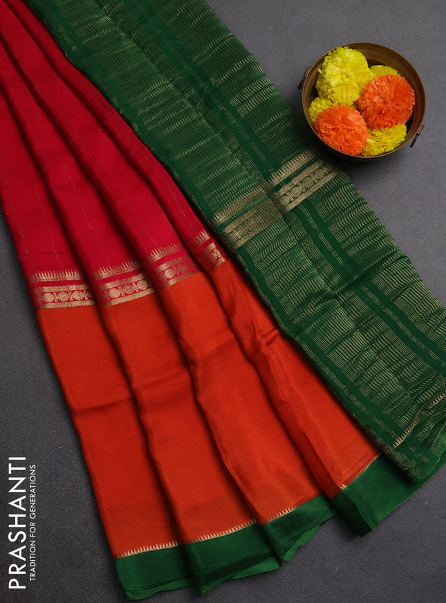 Red  & Orange Semi Mysore Silk Saree - Weaves