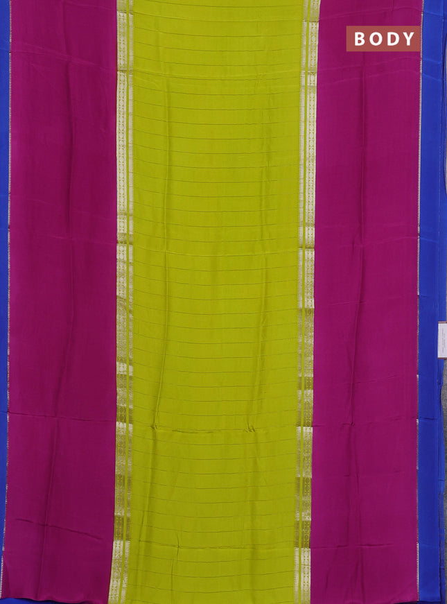 Lime Green & Blue Semi Mysore Silk Saree - Weaves