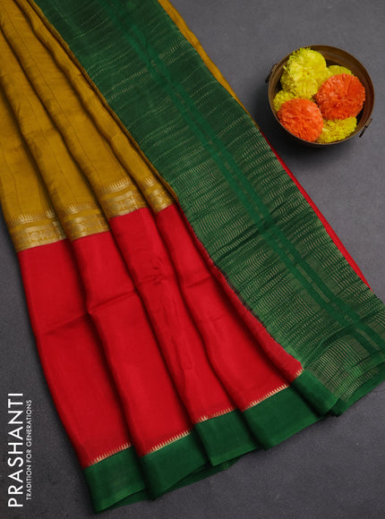 Mustard Yellow & Red Semi Mysore Silk Saree - Weaves