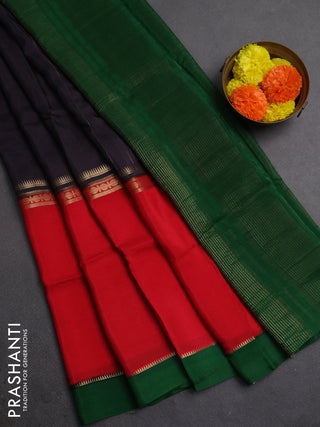 Blue & Red Semi Mysore Silk Saree - Weaves