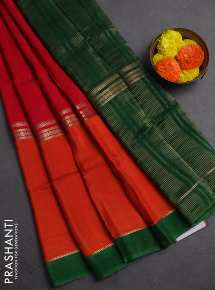 Pink & Orange Semi Mysore Silk Saree - Weaves