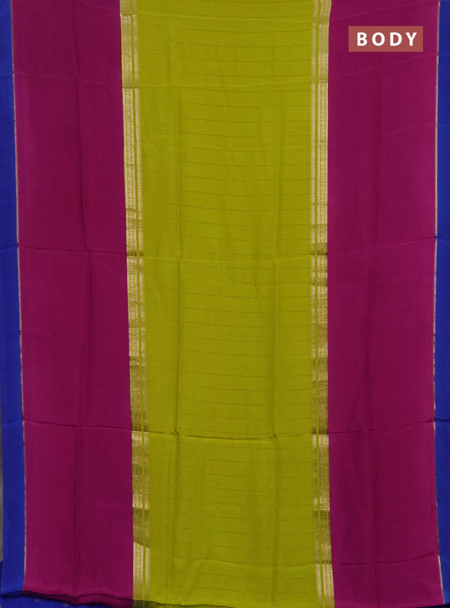 Lime Green & Blue Semi Mysore Silk Saree - Weaves