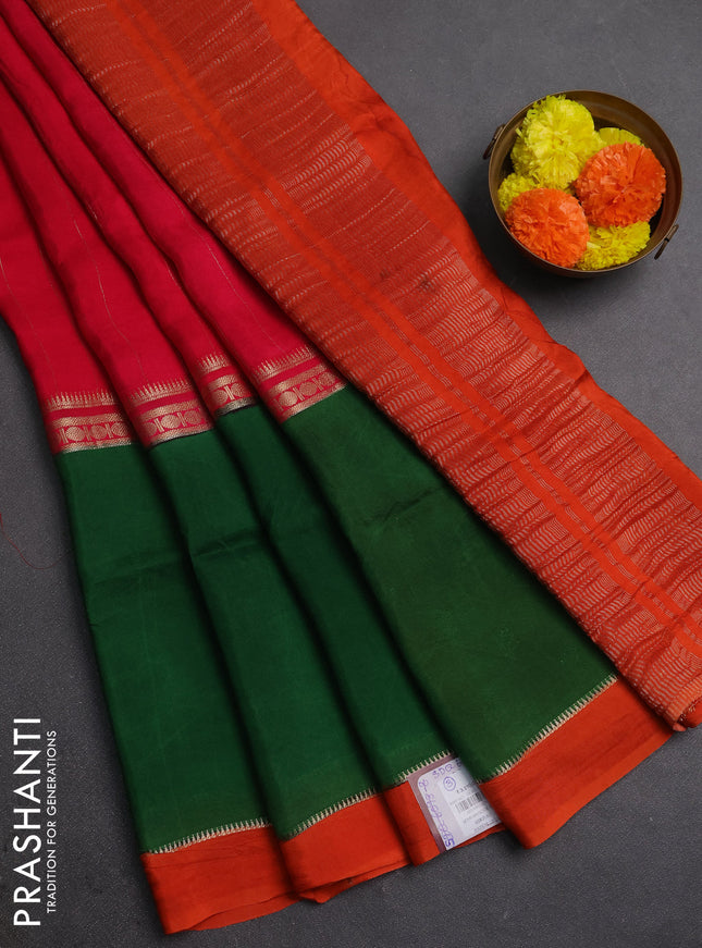 Pink & Green Semi Mysore Silk Saree - Weaves