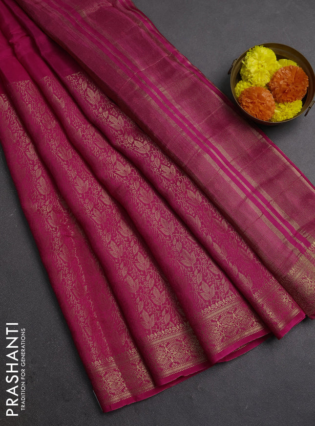 Pink & Green Semi Mysore Silk Saree - Half & Half