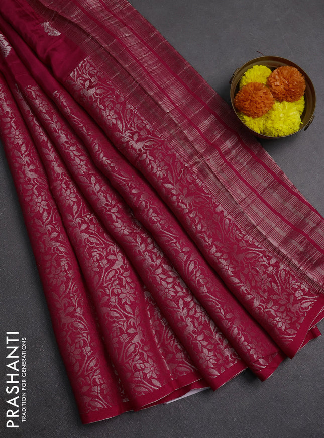 Pink & Green Semi Mysore Silk Saree - Buttas