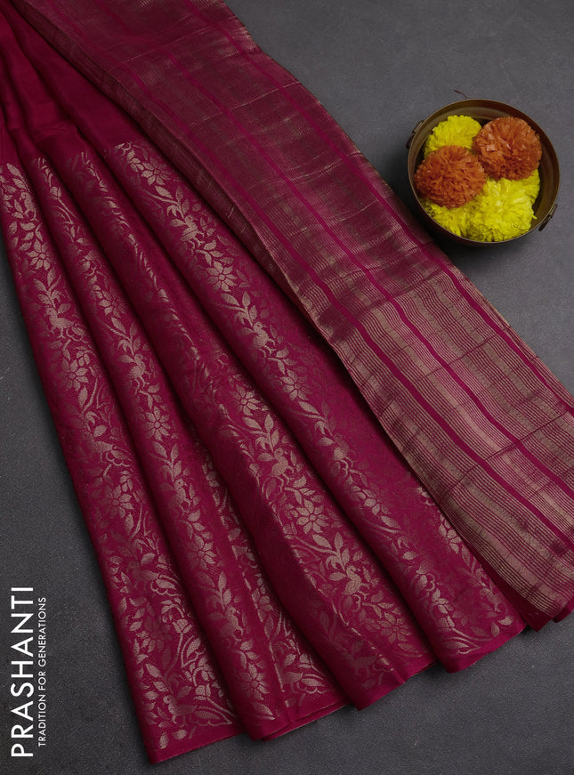 Red  & Green Semi Mysore Silk Saree - Buttas