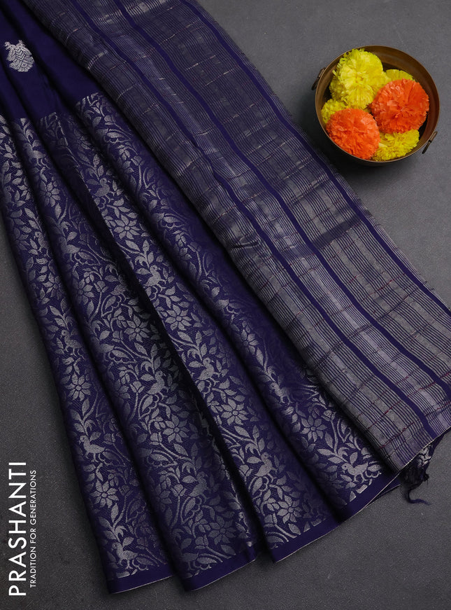 Navy Blue & Pink Semi Mysore Silk Saree - Buttas