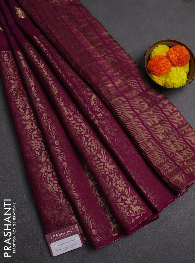 Magenta Pink & Purple Semi Mysore Silk Saree - Buttas