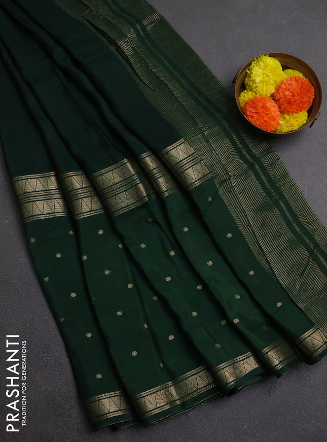 Green & Mustard Yellow Semi Mysore Silk Saree - Buttas