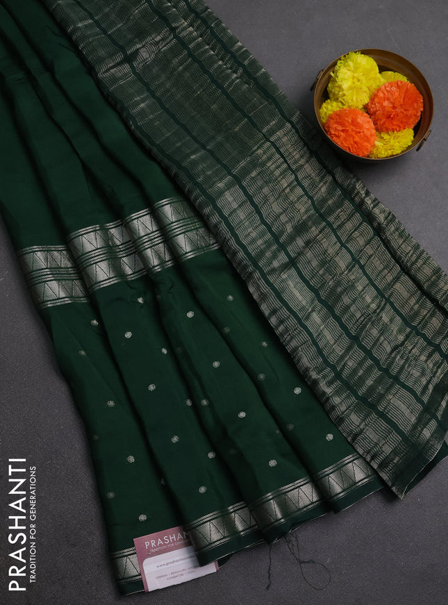 Green & Mustard Yellow Semi Mysore Silk Saree - Buttas