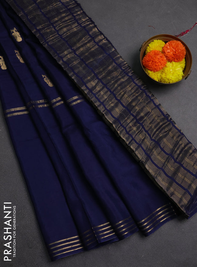 Navy Blue & Pink Semi Mysore Silk Saree - Buttas