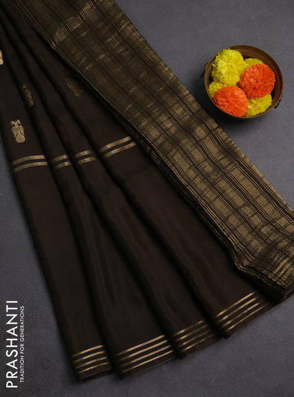 Coffee Brown & Mustard Yellow Semi Mysore Silk Saree - Buttas