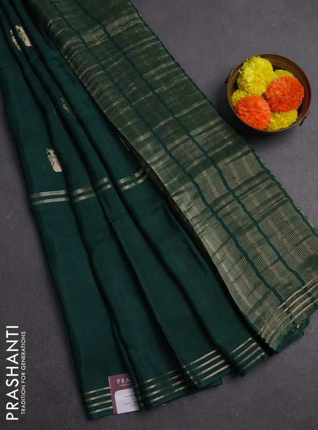 Green & Mustard Yellow Semi Mysore Silk Saree - Buttas